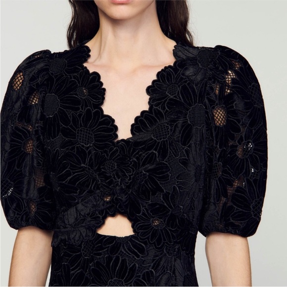 Sandro Ellen Velvet Scallop Maxi Black Noir Floral
Black Dress size 40/10 NWOT - Picture 3 of 16